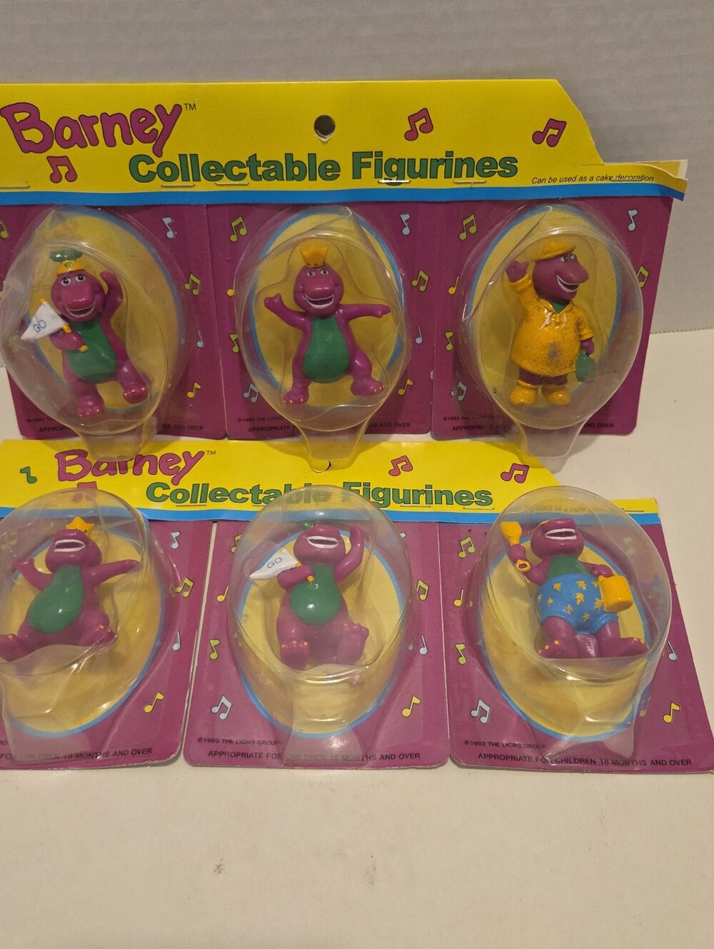 SIX VINTAGE 1993 BARNEY FIGURINES New SEALED Cake Topper 6 Lyons Group FIGURES